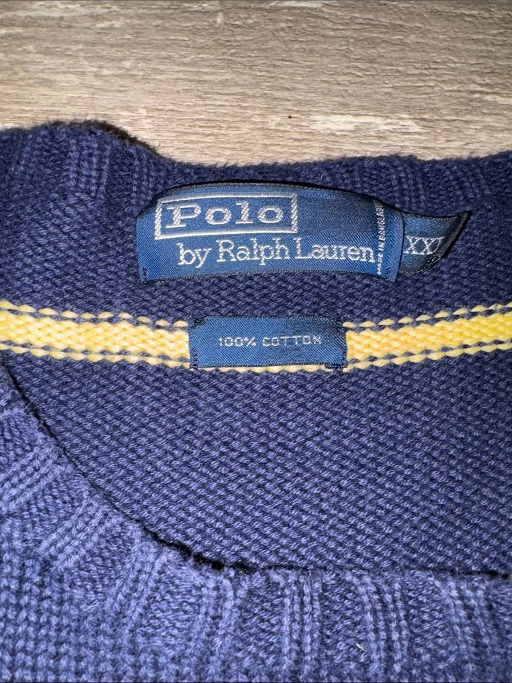 Polo by Ralph Lauren Navy Crewneck Sweater with Yellow Stripes